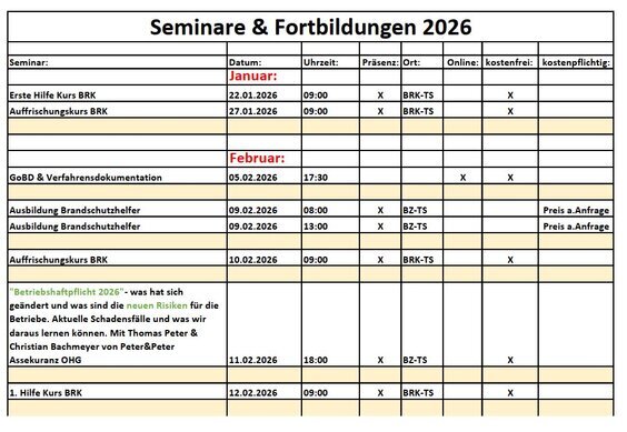 Mit einem Klick hier - sehen SIe alle die geplanten Seminare und Fortbildungen auf einem Blick