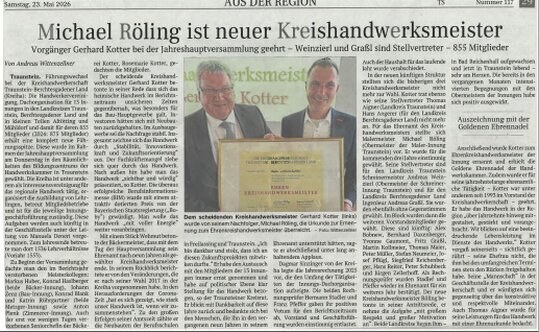 Michael Röling ist der neue Kreishandwerksmeister der Kreishandwerkerschaft Traunstein - Berchtesgadener Land Michael Röling ist der neue Kreishandwerksmeister der Kreishandwerkerschaft Traunstein - Berchtesgadener Land